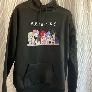 Black hoodie with friends picture on the front. Anime lightweight.